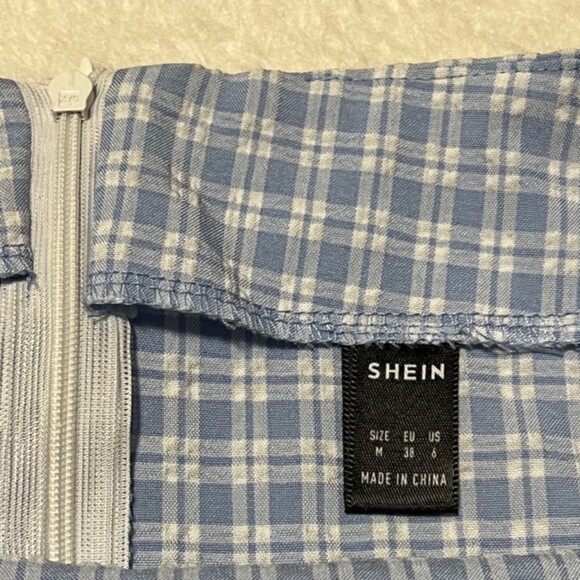 SHEIN Womens Blue Wht Seersucker A Line Mini Skirt with Double Slit Size Medium - Picture 5 of 10